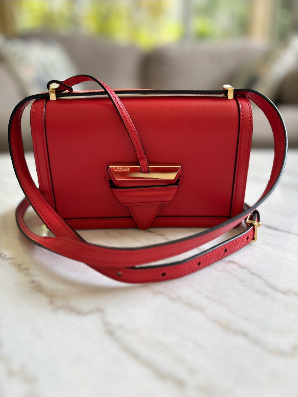Loewe Barcelona Red Leather Crossbody with Gold Hardware
